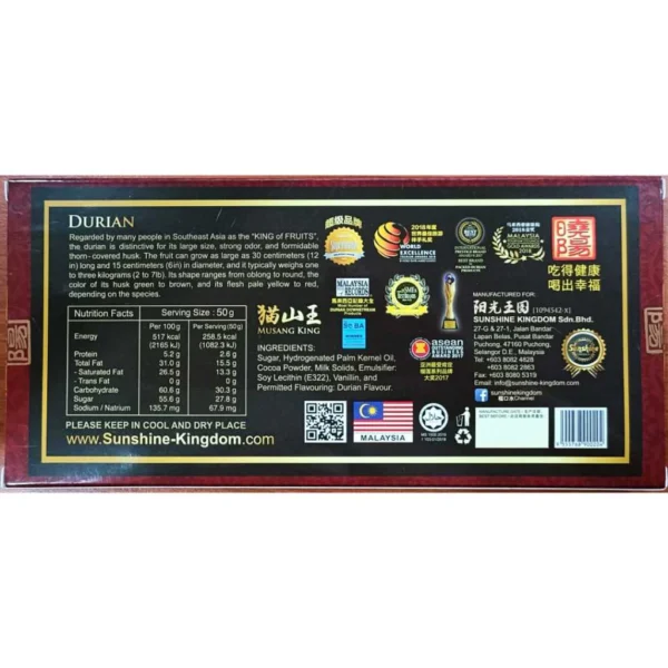 Durian Kingdom Musang King Chocolate Bar 160gm